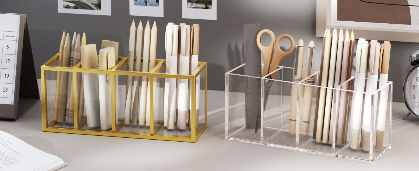 oem odm niubee acrylic pen holder 4 compartments, clear pencil organizer cup for countertop desk accessory storage factory & wholesale supplier