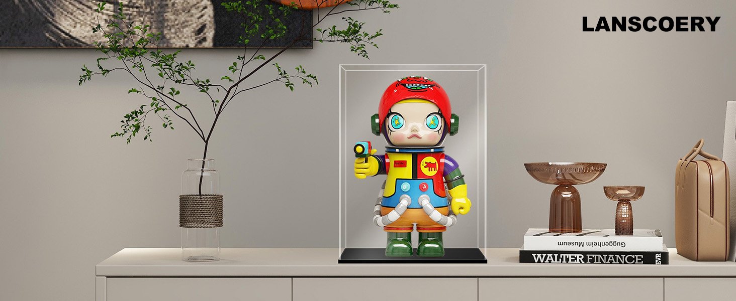 oem odm lanscoery acrylic display case, assemble showcase display box for collectibles, with dustproof & seamless display design, 6x6x8inch black base factory & wholesale supplier