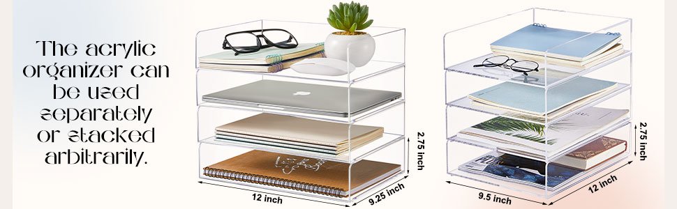oem odm harloon 4 tier acrylic paper tray paper organizer for desk clear file organizer 12. 4 x 8. 7 x 2. 7 inches file tray for office workspace desktop storage, no need to assemble (transparent) factory & wholesale supplier
