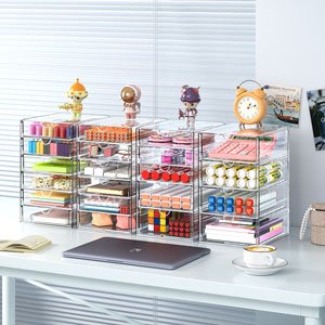 oem odm acrylic drawer organizers - 21 drawers 4 set - clear storage drawers for office supplies - stackable makeup organizer - dustproof desk organizers for makeup, jewelry, pen, stationary factory & wholesale supplier