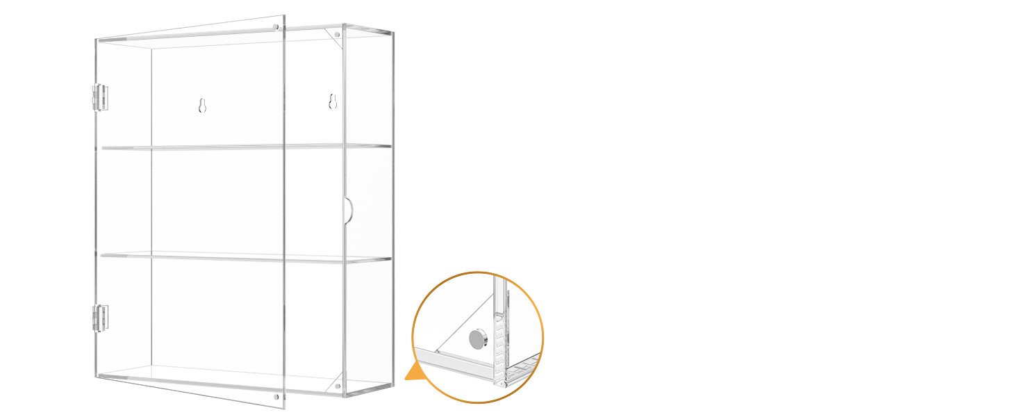 wholesale niubee acrylic display case, clear display case for funko pop figures, wall mounted or desktop dustproof display cabinet box for collectibles ,rock,crystals,mini toys,amiibo (3 tiers) factory & supplier oem odm