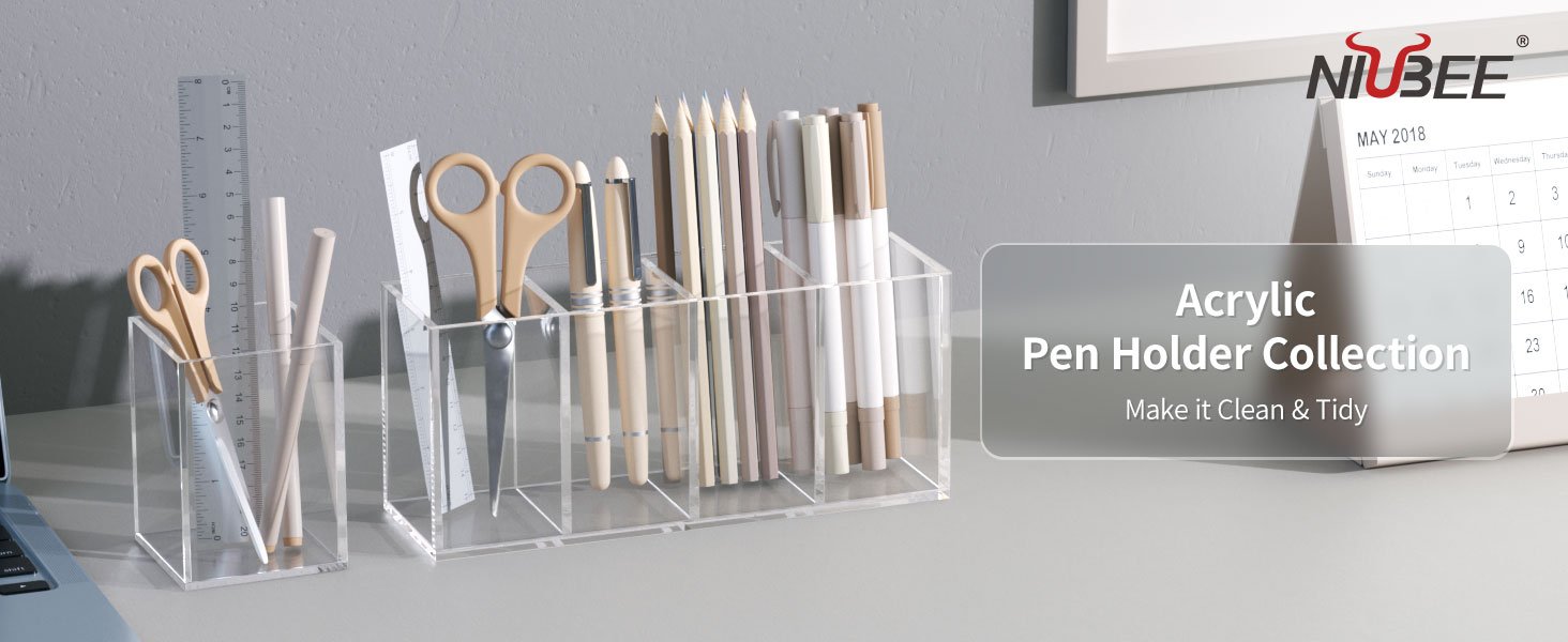 oem odm niubee acrylic pen holder 4 compartments, clear pencil organizer cup for countertop desk accessory storage factory & wholesale supplier