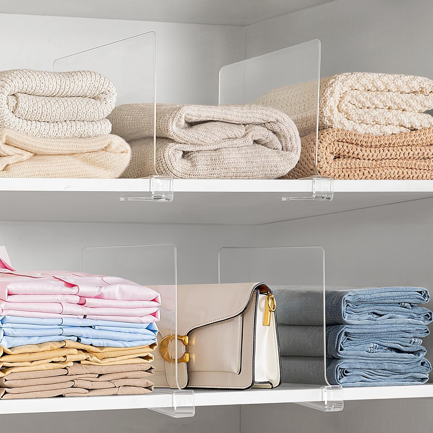 oem odm hblife 6 pack closet organizers and storage, clear shelf dividers, vertical purse organizer for closet perfect for sweater, shirts, handbags in bedroom and kitchen, acrylic bookshelf for organization factory & wholesale supplier