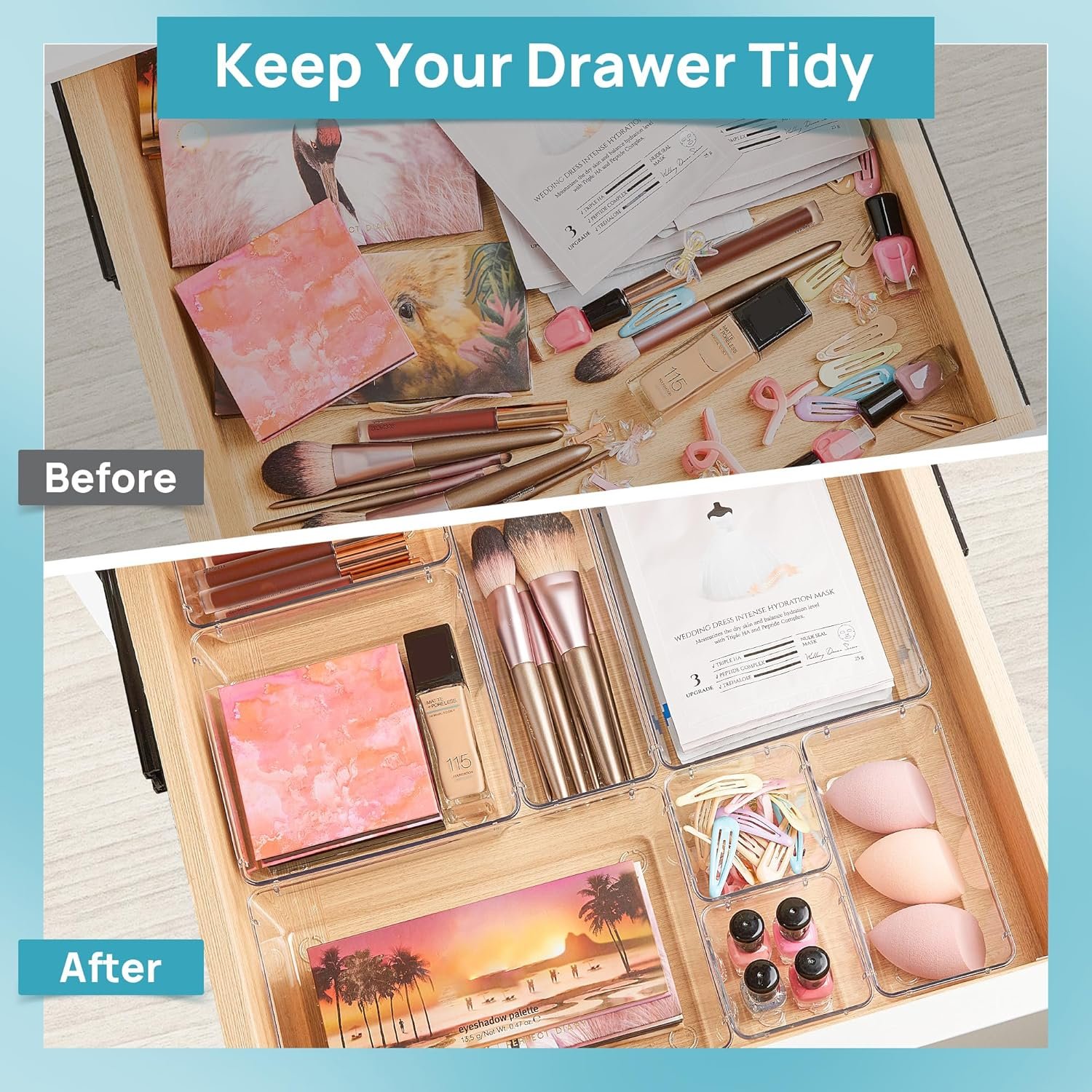 oem odm vtopmart 25 pcs clear plastic drawer organizers set, 4-size versatile bathroom and vanity drawer organizer trays, storage bins for makeup, bedroom, kitchen gadgets utensils and office factory & wholesale supplier