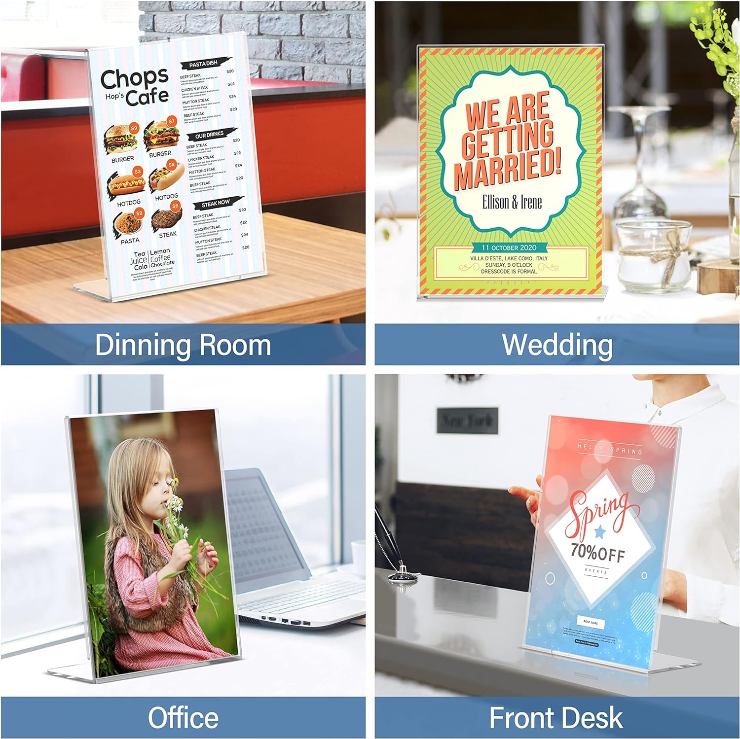 wholesale relx acrylic sign holder 8.5 x 11, slant back display stand, clear frames plastic sign holder for store, restaurant (24 pack) factory & supplier oem odm