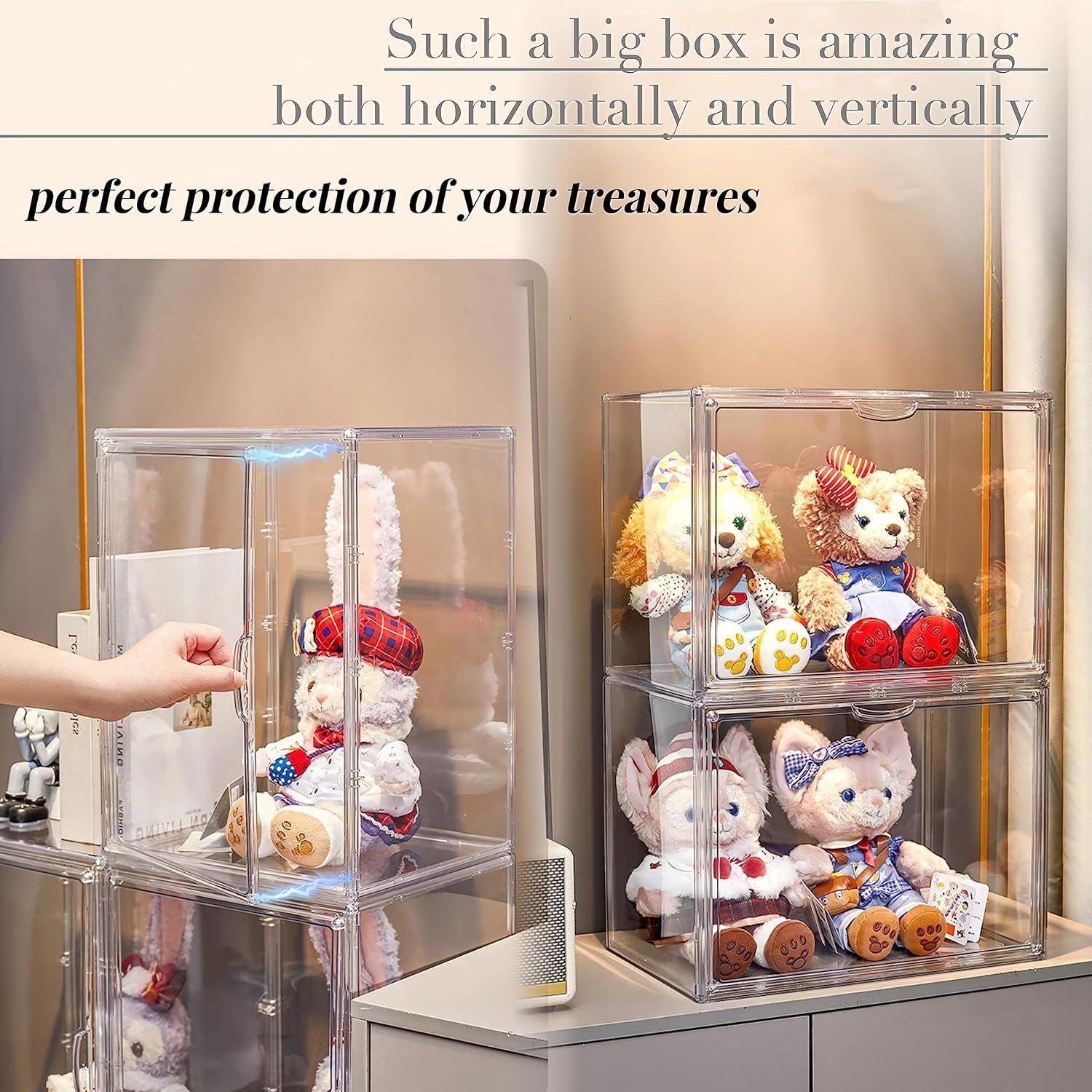oem odm xxx-large clear acrylic display case boot shoe storage boxes with an adjustable divider,2 pack 2 tiers clear plastic stackable storage bins with lids big display acrylic box with magnetic door factory & wholesale supplier