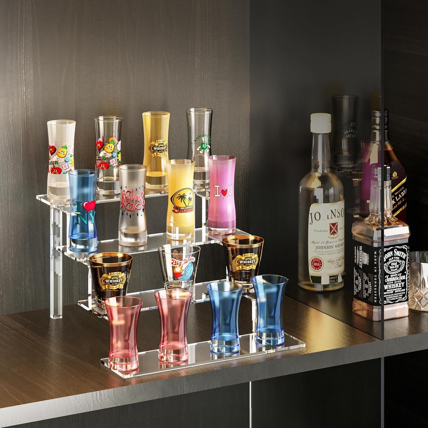 wholesale winkine acrylic display shelves, 2 pack acrylic display makeup stands 4 tier acrylic riser displays, clear display shelf organizer for cabinet, countertops, tabletop desktop factory & supplier oem odm