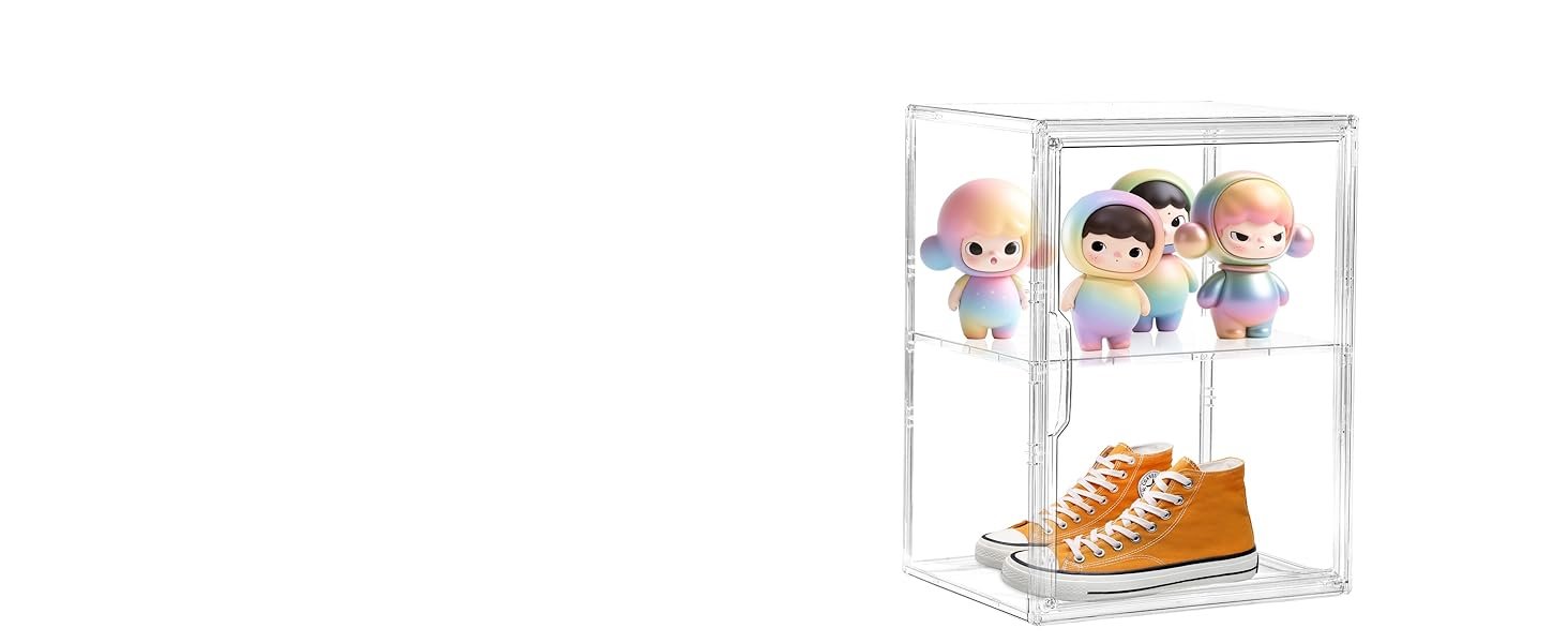 wholesale acrylic display case for collectibles, clear storage bin with 3 adjustable layers and1 removable divider, stackable clear storage box with magnetic door for figures, home or office,large,2pack factory & supplier oem odm