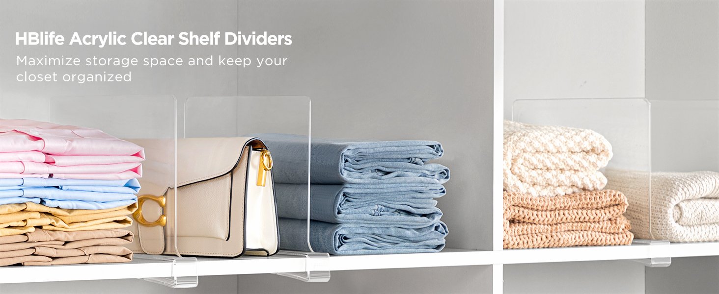 oem odm hblife 6 pack closet organizers and storage, clear shelf dividers, vertical purse organizer for closet perfect for sweater, shirts, handbags in bedroom and kitchen, acrylic bookshelf for organization factory & wholesale supplier