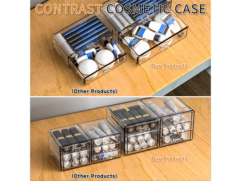 oem odm cq acrylic 2 pack clear desk organizer with drawers,stackable 6 drawers skincare organizer,cute skin care organizers for vanity hair clip,jewelry,beauty product desk and makeup organizers countertop factory & wholesale supplier