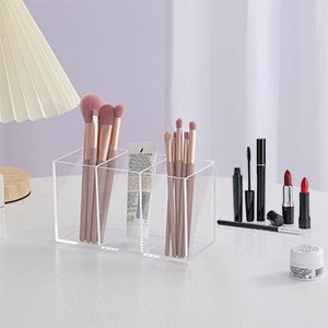 oem odm clear makeup brush organizer,acrylic cosmetic brushes storage holder with 3 slots,pencil pen holder for desk,desk organizer and accessories for vanity factory & wholesale supplier