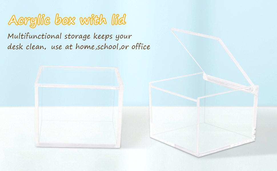 oem odm 2 pack small clear acrylic organizer with lid for paper clips,sticky note,qtip,cotton balls,hair ties holder acrylic box for home office bathroom desk organizer factory & wholesale supplier