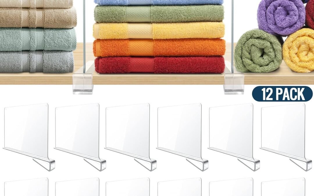 OEM ODM 12 Pack Clear Acrylic Shelf Dividers for Closet Shelf Organizer of Bedroom Kitchen Office Bathroom Organizer for Clothes Books Hats and Handbags Factory & Wholesale Supplier