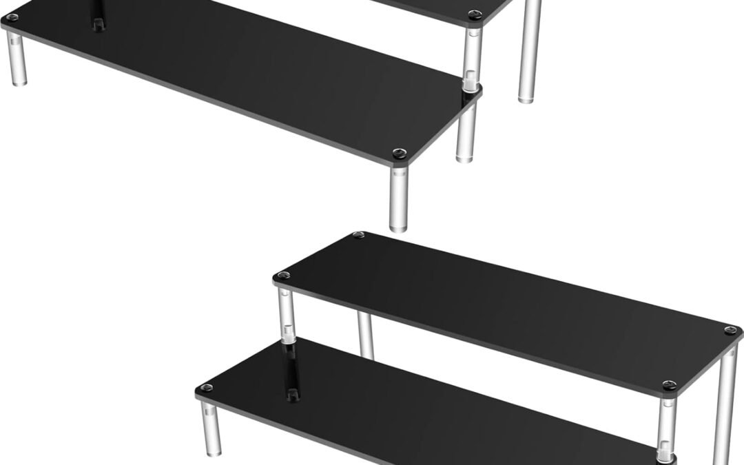 OEM ODM 2 Packs Tiered Display Stand For Craft Shows Display Racks Acrylic Risers Black Display Shelves Vendors Cardboard Organizer Table For Products Collection Dessert Perfume Cologne Display(2 Tiers) Factory & Wholesale Supplier