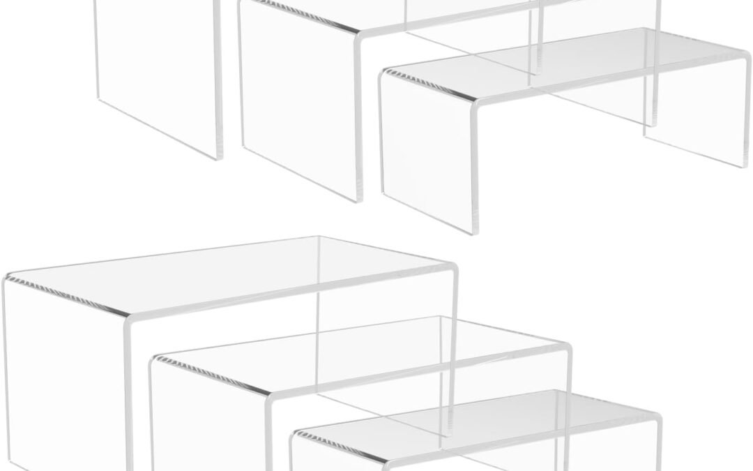 6PCS Acrylic Display Risers, 3 Sizes Clear Product Stand, Jewelry Display Riser Shelf Showcase Fixtures For Collectibles Display, Toy Figure Display