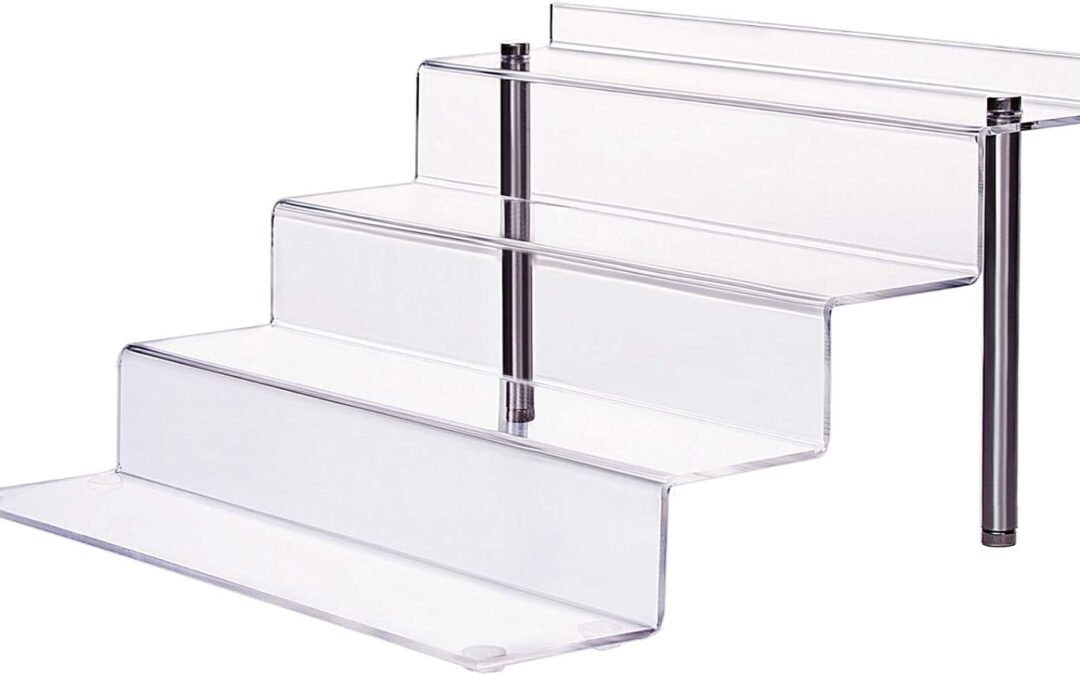 OEM ODM Acrylic Riser Shelf 4 Tier Clear Display Stand for Collectibles Pop Figures, Cupcakes, Perfumes, Display Risers for Decorating & Organizing – 11.8 x 10.8 x 6.5 in (Large, 1 Pack) Factory & Wholesale Supplier