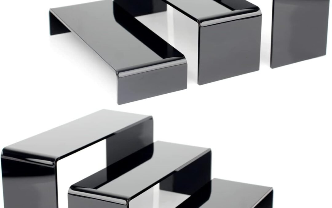 Black Acrylic Display Risers, 6 Pc Acrylic Risers for Display for Food Dessert Cupcakes, Jewellery, Collectibles, Puppets, Anime Characters, Perfumes for acrylic risers
