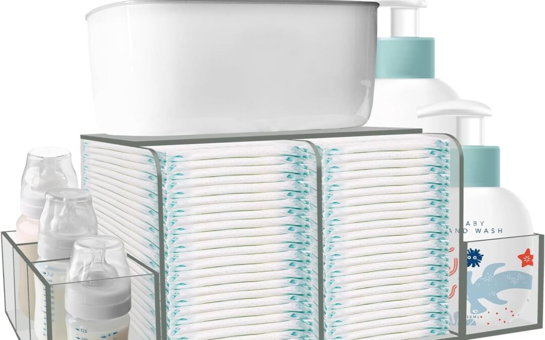 Diaper Caddy, Baby Changing Table Organizer, Detachable Clear Acrylic Diaper Storage for Wipe Dispenser, Wipe Warmer and other Diapering Essentials