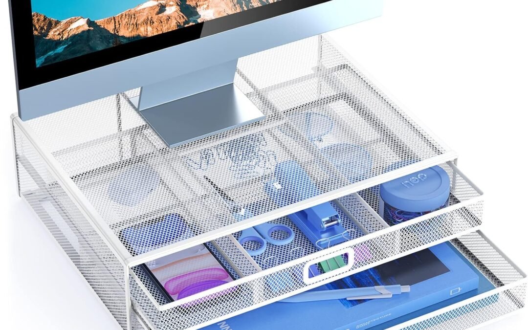 OEM ODM HUANUO Monitor Stand Riser with Drawer – Mesh Metal Desk Organizer PC, Laptop, Notebook, Printer Holder with Pull Out Storage Drawer (White) Factory & Wholesale Supplier