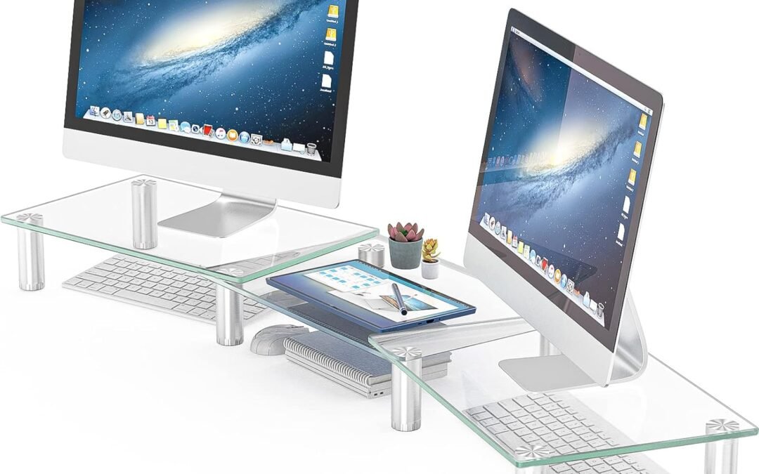 OEM ODM Hemudu Dual Monitor Stand -Adjustable Length and Angle Dual Monitor Riser, Desktop Organizer for PC, Computer, Laptop (Clear) Factory & Wholesale Supplier