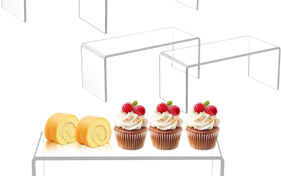 OEM ODM Jusalpha 4 Pcs 10.25” Clear Acrylic Risers, Display Risers Shelf Showcase Fixtures for Jewelry, Display Stand for Amiibo Funko POP Figures, Cupcakes, Food Display, Collectibles, Cabinet (10.25”x 4”x 4.25”) Factory & Wholesale Supplier