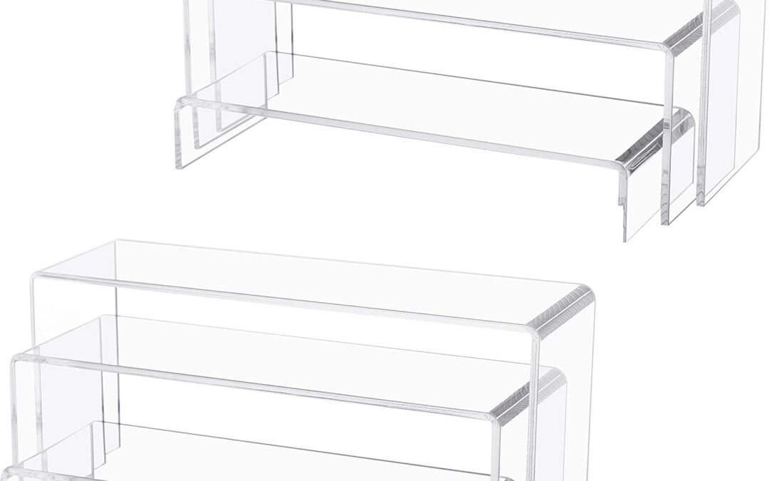 OEM ODM Jusalpha 6 PC 9” Clear Acrylic Display Risers Shelf Showcase Fixtures for Jewelry, Shoe Risers Retail Stand, Cupcake Stand Pastries Stand, 9” x3” x4” … Factory & Wholesale Supplier