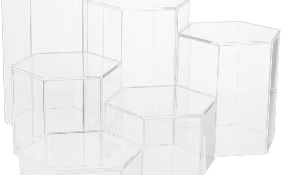 OEM ODM Red Co. Crystal Clear Hexagonal Acrylic Jewelry Figure Showcase Display Riser Stands with Hollow Bottoms | Transparent – 6-Pack Factory & Wholesale Supplier