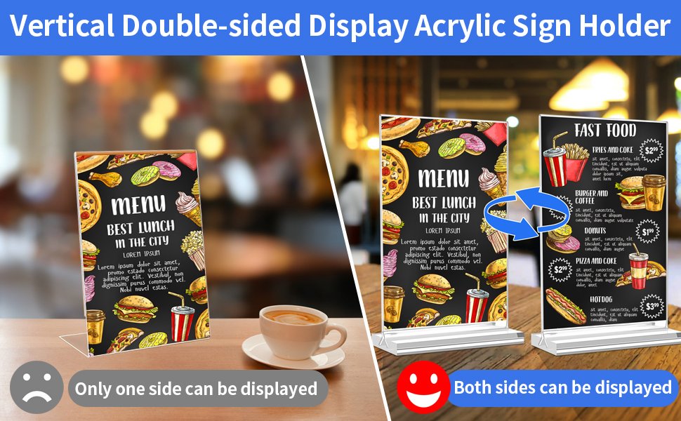 wholesale acrylic sign holder 5x7，3 pack vertical clear display stand，double-sided table top sign holder，acrylic paper display stand suitable for office, home, show fair, restaurants, stores, hotels factory & supplier oem odm