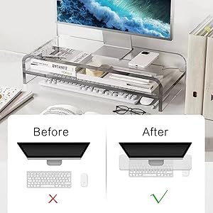 oem odm acrylic monitor stand, 2 tier computer monitor stand riser，16 inch acrylic computer monitor stand riser for imac, pc, desktop, laptop, tv screen with extra storage space home office factory & wholesale supplier