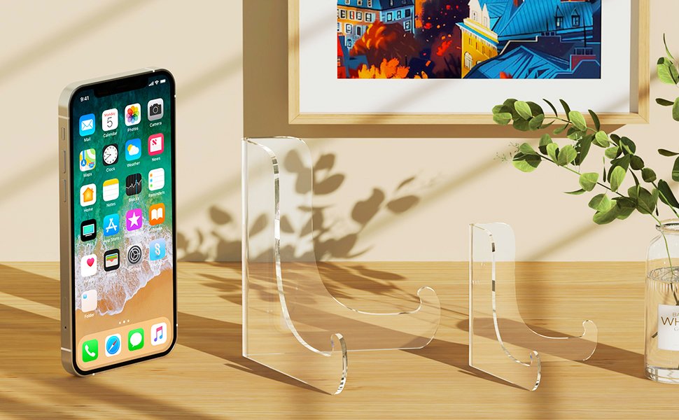 wholesale 5 pack acrylic display stand, plate stand for display, clear easel stand, display holder for card, frame, picture, magazine, book, cd, phone (large/ 4.5 inch) factory & supplier oem odm