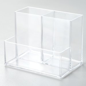 oem odm pen holder for desk, clear acrylic pencil holder for desk, marker holder with 3 compartments, pencil organizer for home, office, classroom, bathroom factory & wholesale supplier