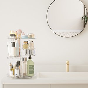 oem odm rotating makeup organizer, diy 8 adjustable layers spinning skincare organizer, cosmetic display case with brush holder perfume tray, multi-function storage carousel for vanity bathroom countertop factory & wholesale supplier