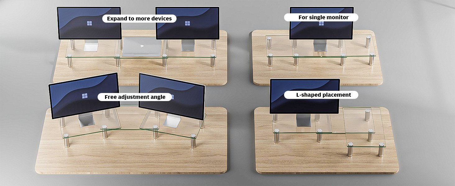oem odm hemudu dual monitor stand -adjustable length and angle dual monitor riser, desktop organizer for pc, computer, laptop (clear) factory & wholesale supplier