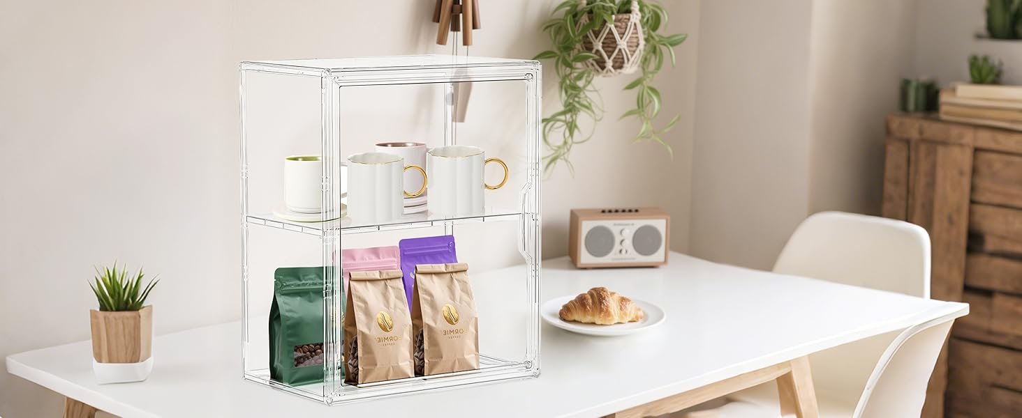 wholesale acrylic display case for collectibles, clear storage bin with 3 adjustable layers and1 removable divider, stackable clear storage box with magnetic door for figures, home or office,large,2pack factory & supplier oem odm