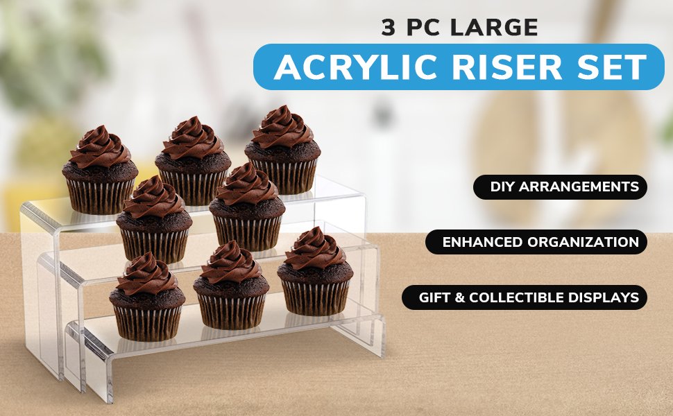 oem odm jusalpha 6 pc 10'' large clear acrylic riser set, acrylic display risers shelf showcase fixtures for jewelry, display stand for amiibo funko pop figures, cupcakes, food display, cabinet- 10 x 3.9 x 3.9 in factory & wholesale supplier