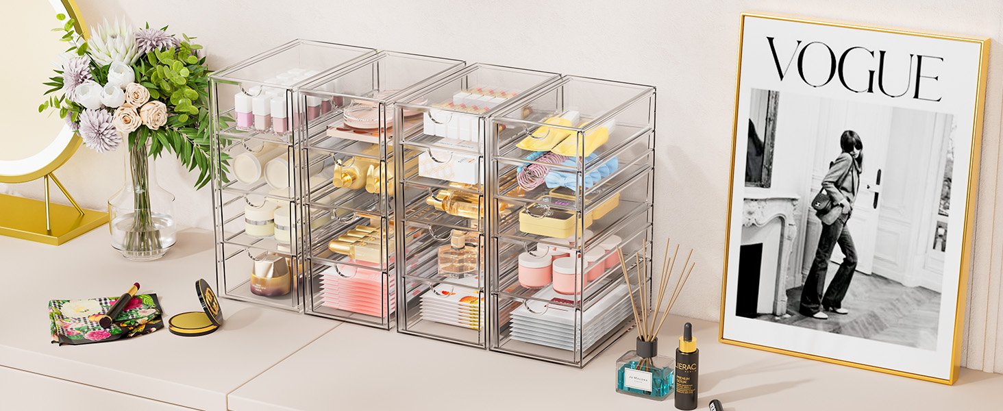 oem odm arcylic makeup organzier with 5 drawers, clear stackable storage drawers, bathroom countert organizer,plastic storage bins for vanity, cabinets, pantry, home organization and storage factory & wholesale supplier