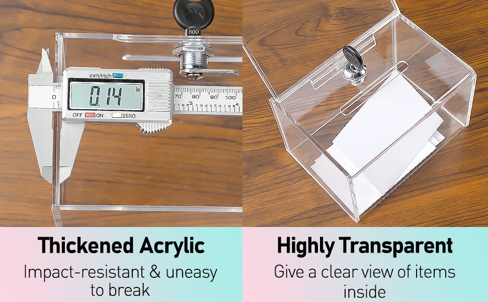 oem odm uniclife acrylic donation box for fundraising, clear suggestion box with slot and lock, ballot box with sign holder, plastic storage container for voting charity tip collection, 6.3