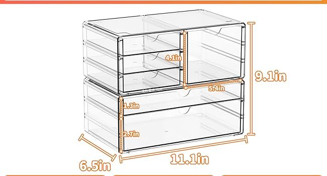 oem odm yieach 2 pack acrylic drawer organizer with 6 drawers,stackable 11.1” large clear storage drawers and makeup organizer for vanity,bathroom countertop,cabinet,pantry,office supply storage bins drawers factory & wholesale supplier