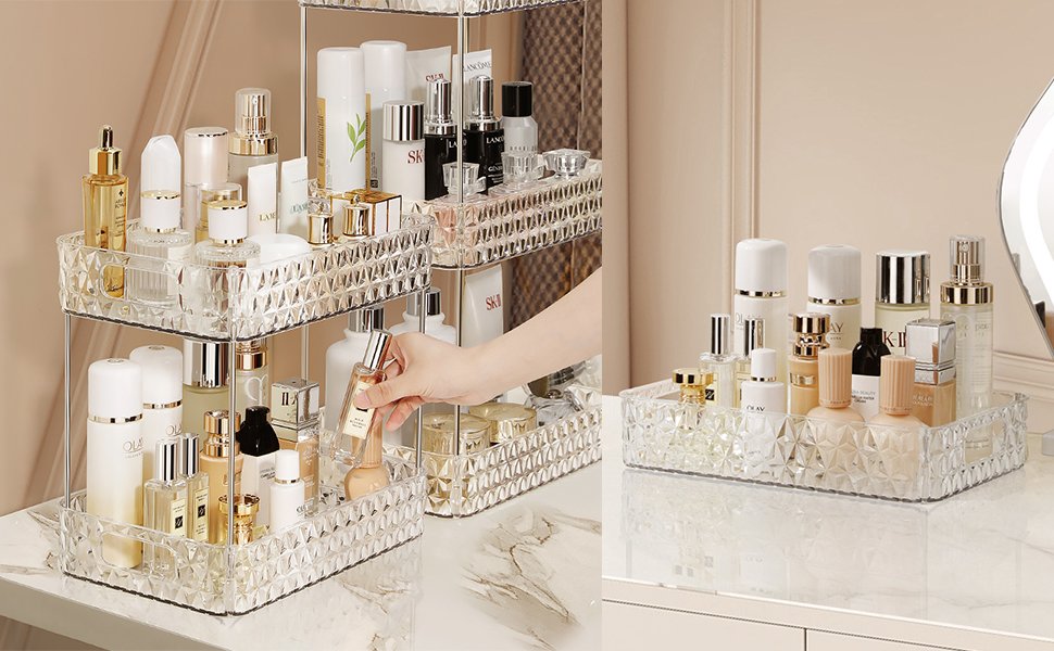 oem odm makeup organizer for vanity, high-capacity clear makeup storage perfume organizers,cosmetic display cases,bathroom countertop organizer(crystal clear, 2tier) factory & wholesale supplier