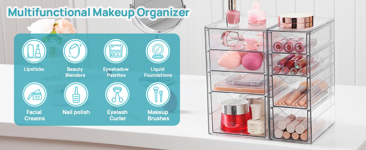 oem odm vtopmart acrylic organizer with 8 drawers, desk organizers and accessories, clear makeup organization, dustproof storage drawers for office art craft supplies factory & wholesale supplier