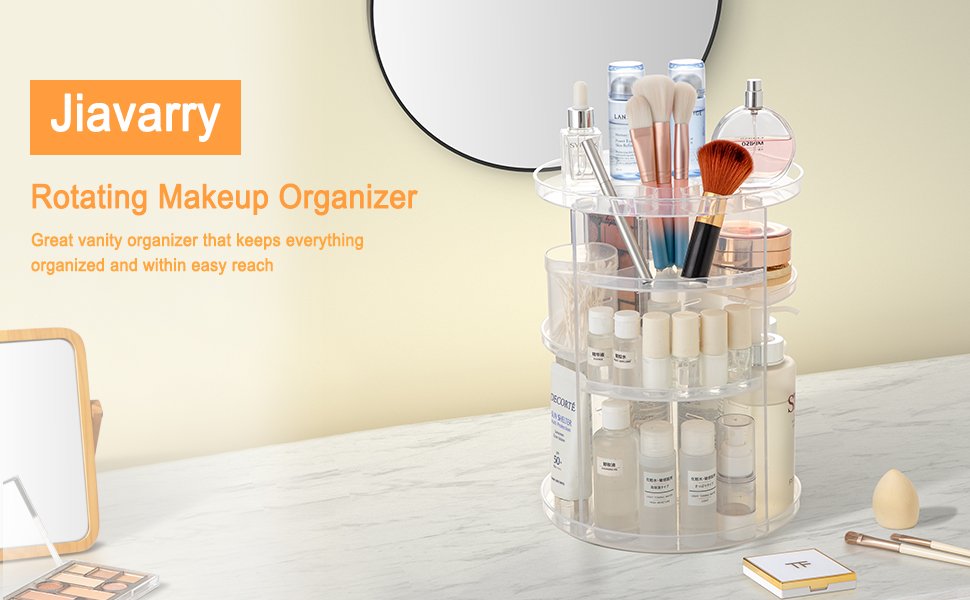 oem odm rotating makeup organizer, diy 8 adjustable layers spinning skincare organizer, cosmetic display case with brush holder perfume tray, multi-function storage carousel for vanity bathroom countertop factory & wholesale supplier