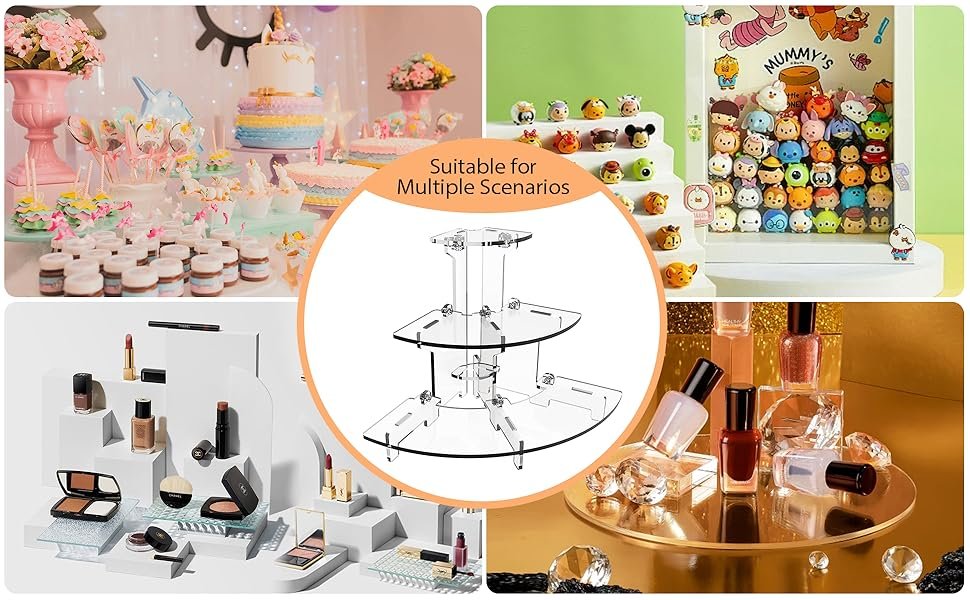 oem odm acrylic riser display shelf for amiibo funko pop figures,perfume & cologne organizer,3 tier cupcake stand desserts holder,crystals collectibles decoration on tabletop (l-shaped display platform) factory & wholesale supplier