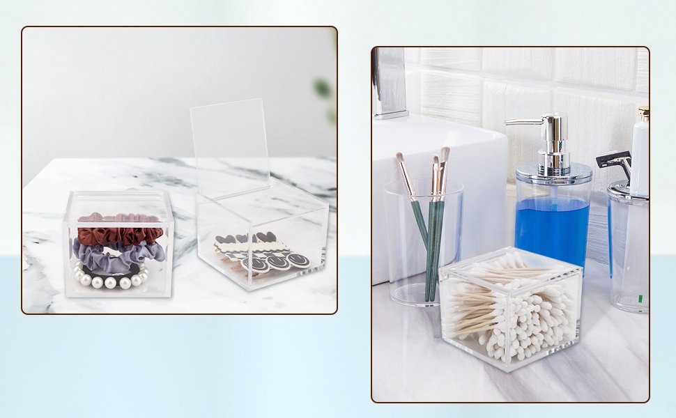 oem odm 2 pack small clear acrylic organizer with lid for paper clips,sticky note,qtip,cotton balls,hair ties holder acrylic box for home office bathroom desk organizer factory & wholesale supplier