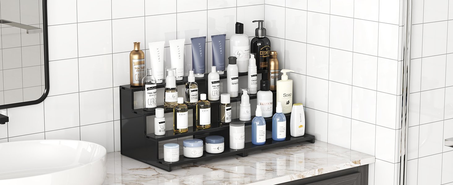 wholesale lifewit plastic 12 inch dark cologne stand, step perfume organizer,versatile display stand shelf for fragrance, skincare, figurine, dessert, use for vanity, tabletop, cabinet,1 set factory & supplier oem odm