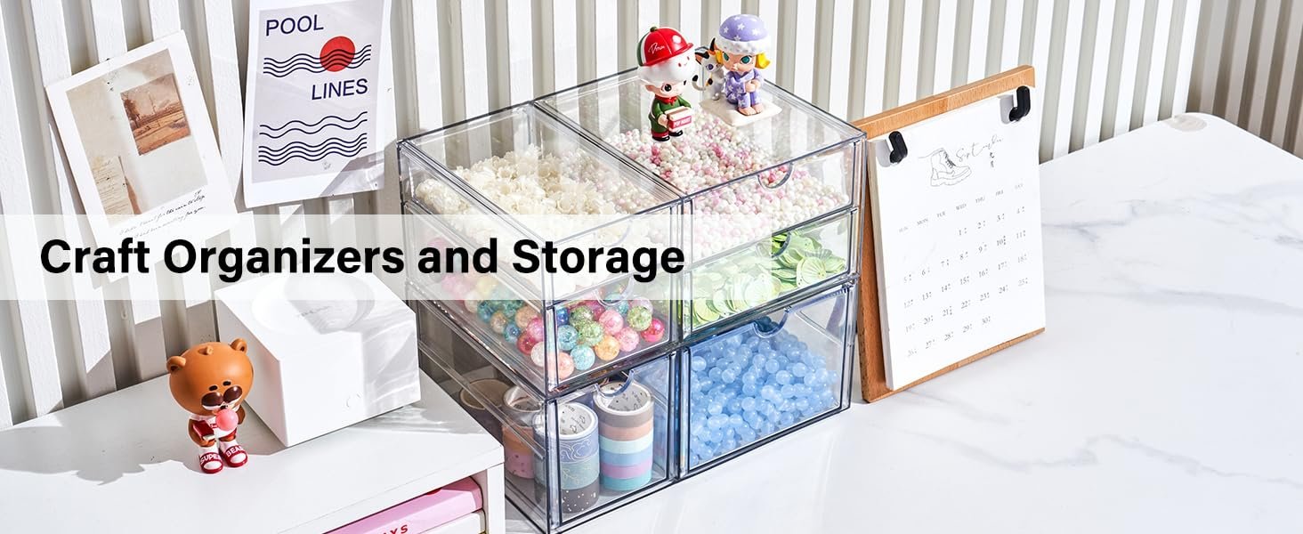 oem odm prsildan acrylic drawer makeup organizer with 6 drawers, set of 2 office desk organizers accessories, clear stackable storage drawers for vanity, countertop, craft, jewelry, art supply organization factory & wholesale supplier