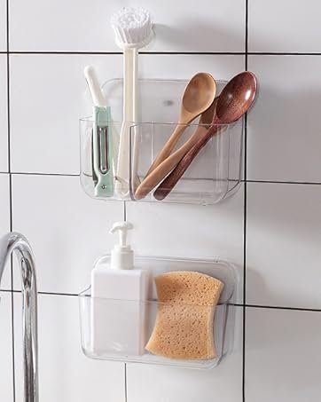 oem odm 2pc acrylic wall mount organizer, adhesive clear cabinet door organizer,acrylic shelves for wall,no drilling hang walls,with self adhesive tape, for bathroom, kitchen, living room factory & wholesale supplier