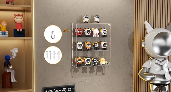 wholesale niubee acrylic display case, clear display case for funko pop figures, wall mounted or desktop dustproof display cabinet box for collectibles ,rock,crystals,mini toys,amiibo (3 tiers) factory & supplier oem odm