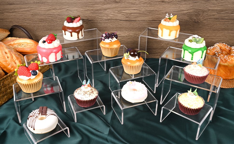 oem odm 12 pcs small size acrylic display risers, 2 sets acrylic risers display stands, 0.15
