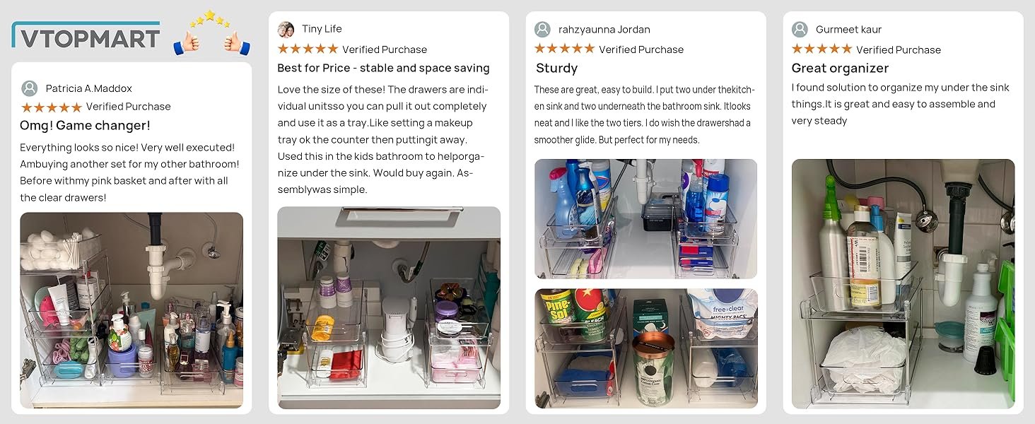 oem odm vtopmart 4 pack bathroom organizer, 2 tier clear under sink organizers vanity countertop storage container,cabinet drawers bins, pull-out organization with track for pantry, kitchen factory & wholesale supplier