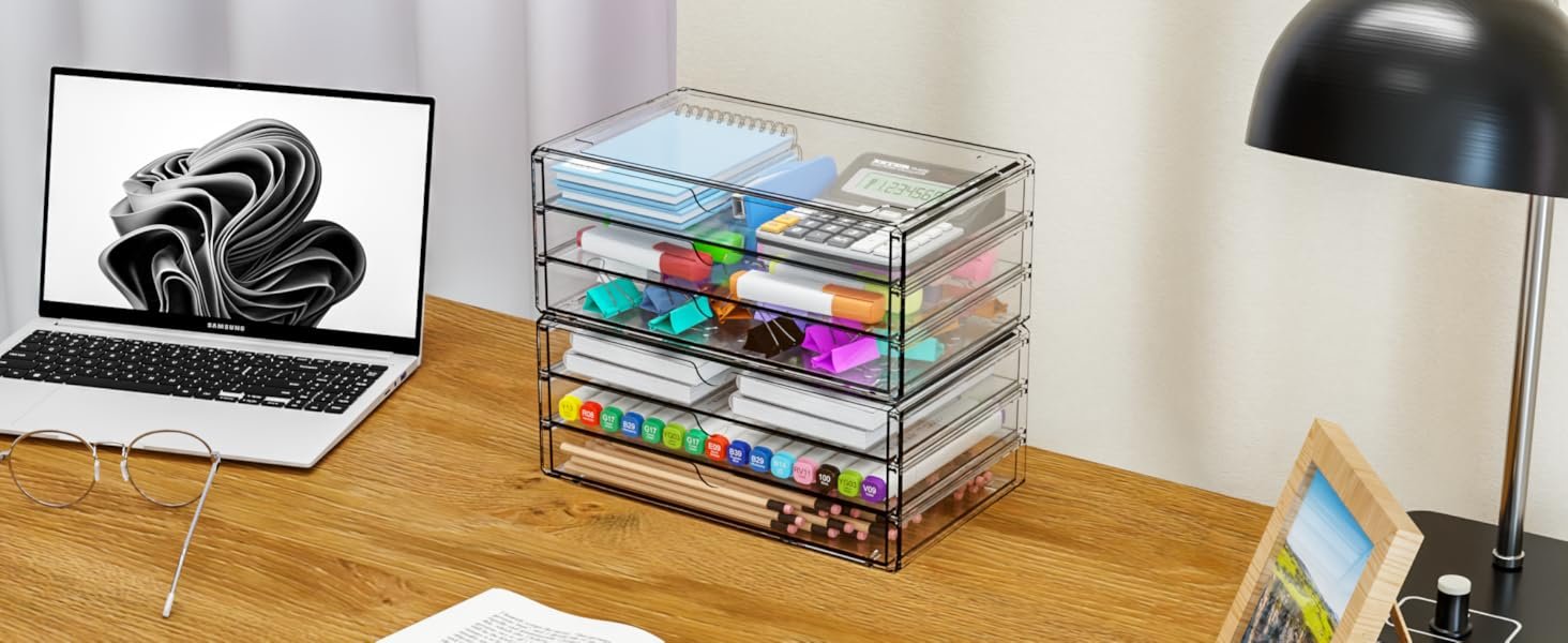 oem odm yieach 2 pack acrylic storage drawers with 6 drawers,stackable desk organizer and makeup organizer,large clear office supplies organizer for pen,stationary,palettes,arts craft organizers and storage factory & wholesale supplier